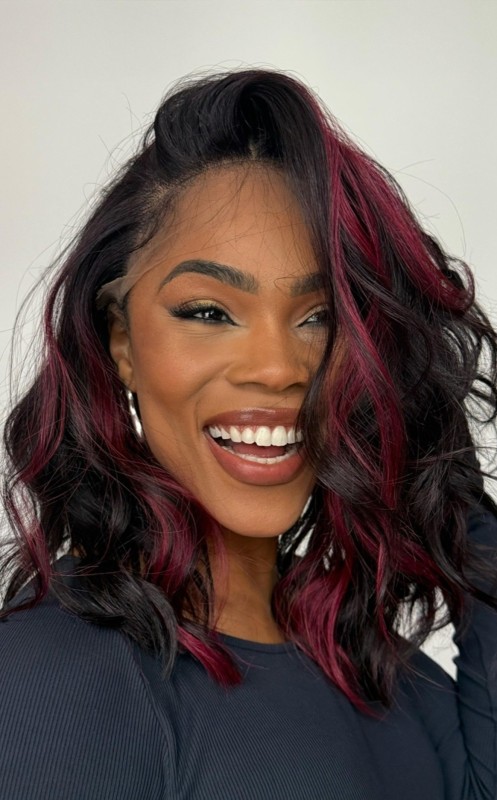 LACE FRONT LILAH - PRETO COM MECHAS FRONTAL MARSALA 99J (PREMIUM ...
